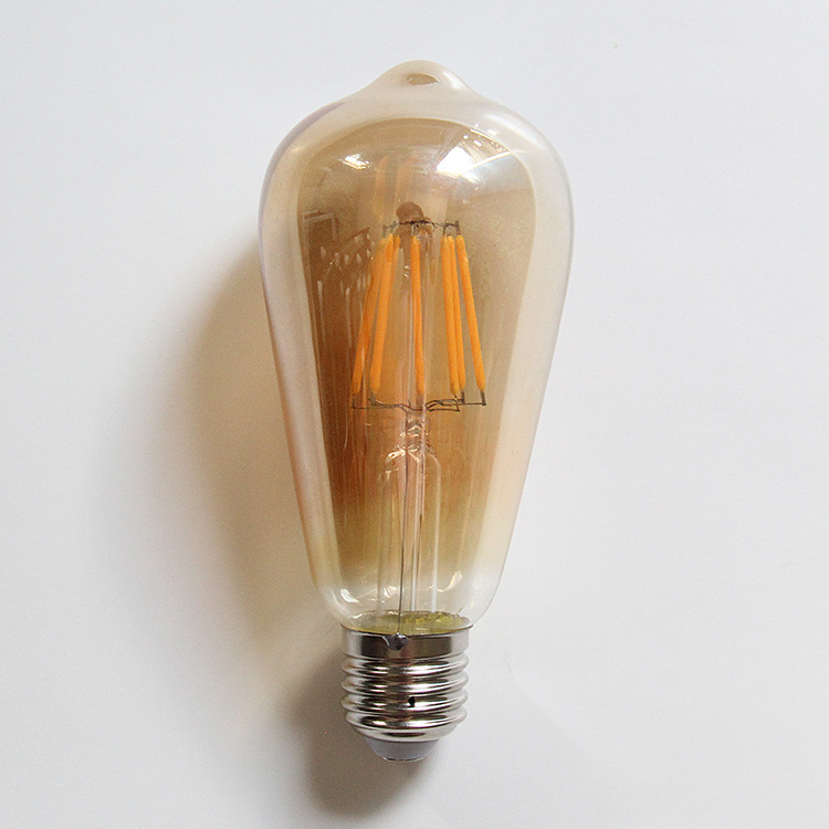 ST64 4W E27 Amber glass globe shape dimmable LED filament lamp bulb