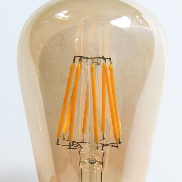 ST64 4W E27 Amber glass globe shape dimmable LED filament lamp bulb