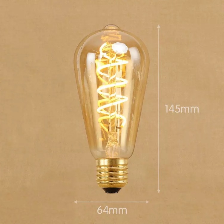 ST64 4W E27 Amber glass globe shape dimmable LED filament lamp bulb