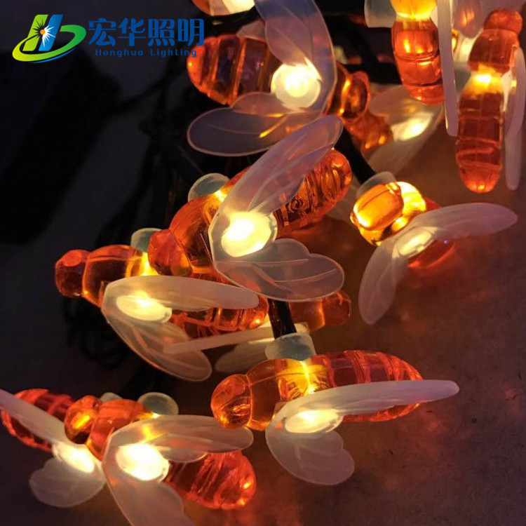 Festival decor bee shape solar string Christmas decoration garden rope lights bulb