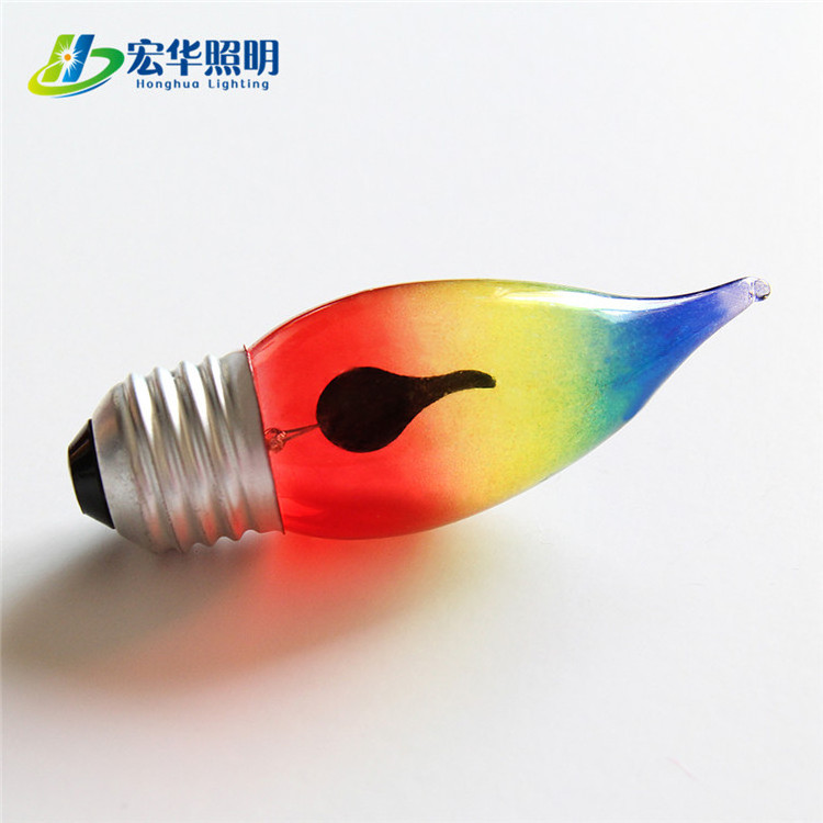 Cal35 E14 3W LED beautiful rainbow flicker flame long tailed light bulb