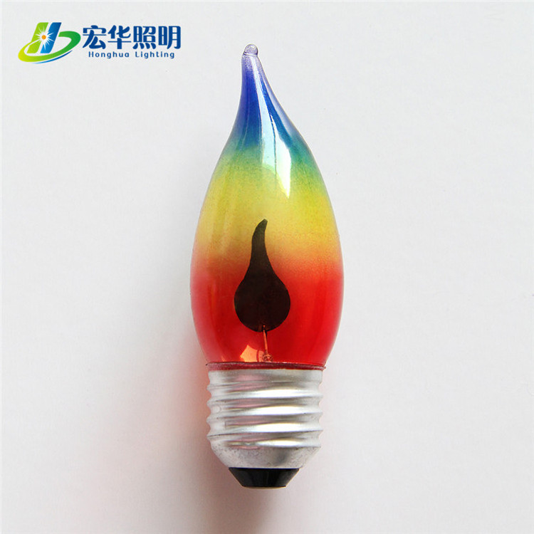 Cal35 E14 3W LED beautiful rainbow flicker flame long tailed light bulb