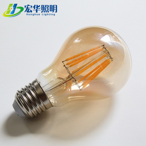 A60 A19 6W amber glass LED light filament bulb for decoration