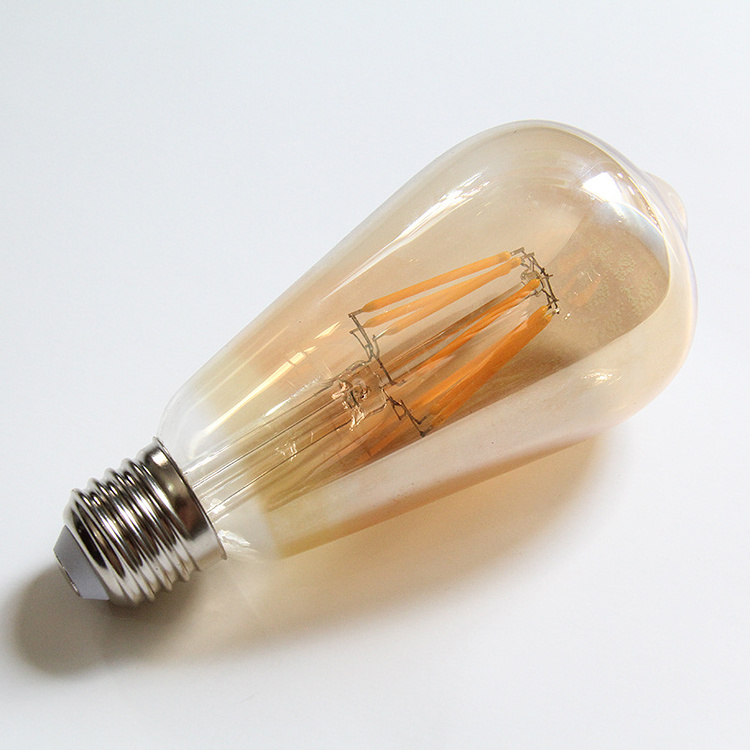 St64 E27 B22 220V Amber glass cover 360 degree filament unique raw material light LED bulb