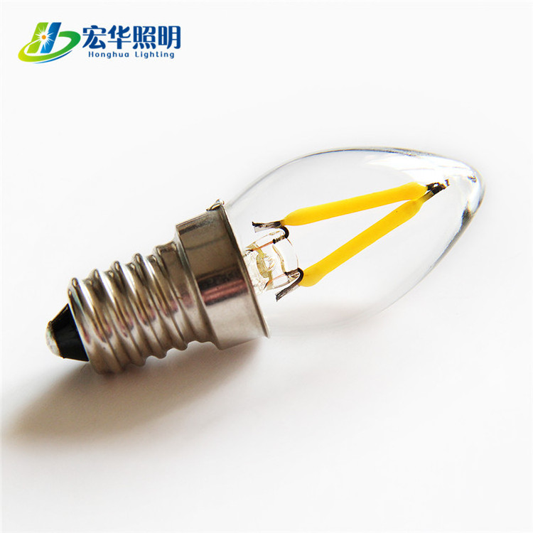 C7 1W clear glass mini filament LED artificial candle light bulb for decoration