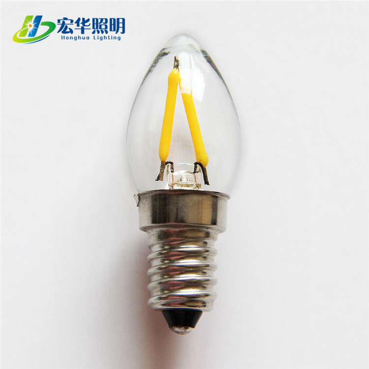 C7 1W clear glass mini filament LED artificial candle light bulb for decoration