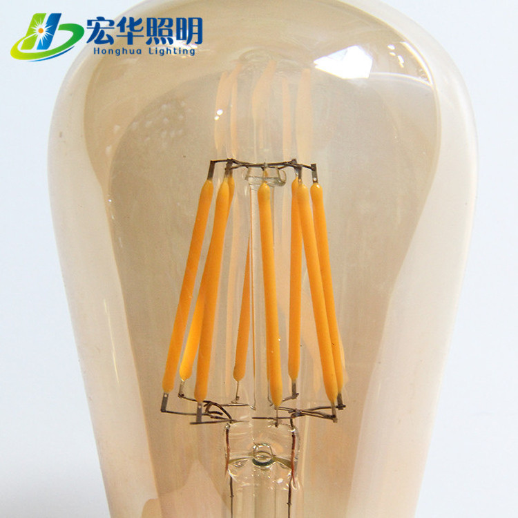 ST64 6W amber color vertical LED strip shape led filament industrial style lights bulb