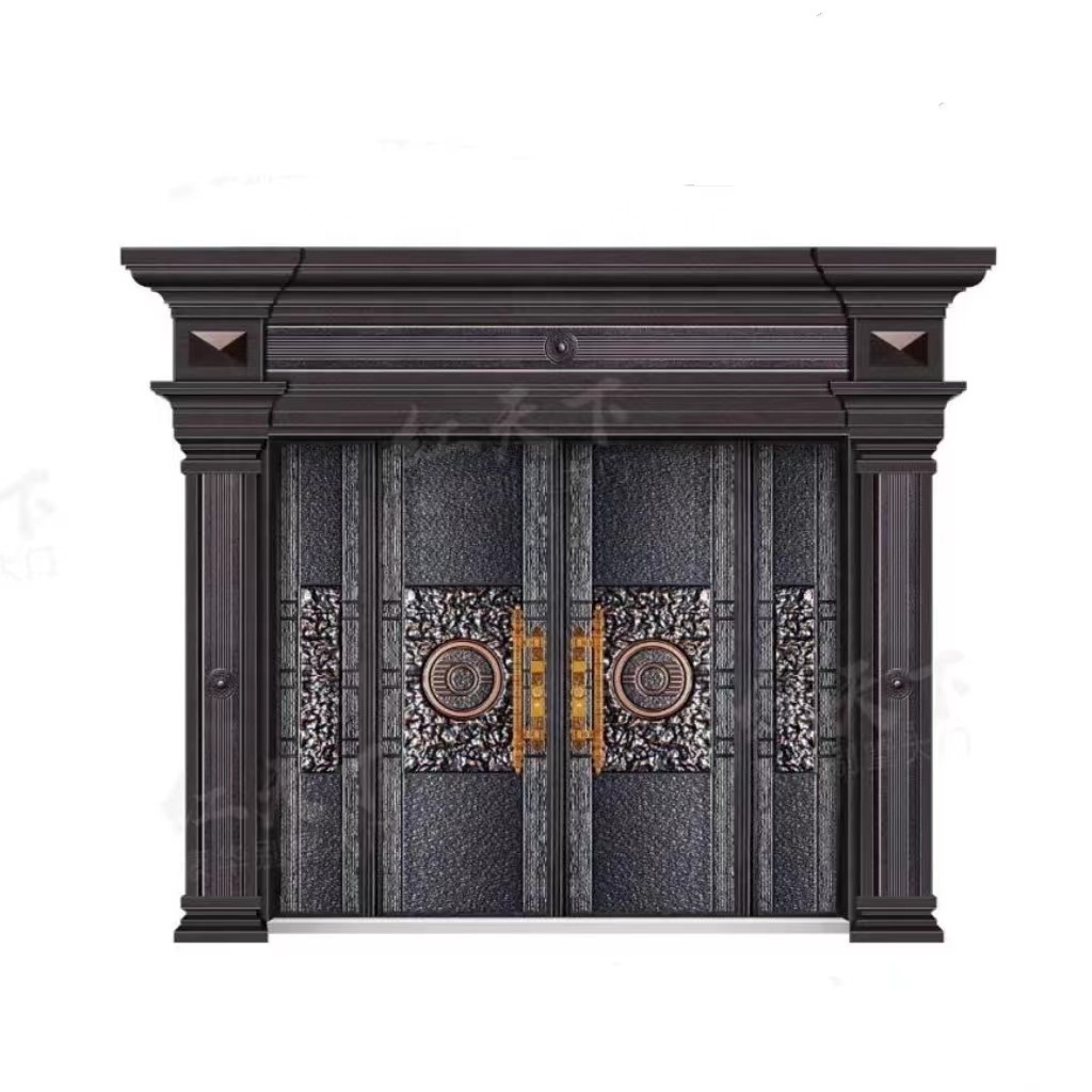 Main gate design home front entry doors with exterior gate decor pillars HTX-9079