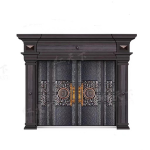 Main gate design home front entry doors with exterior gate decor pillars HTX-9079