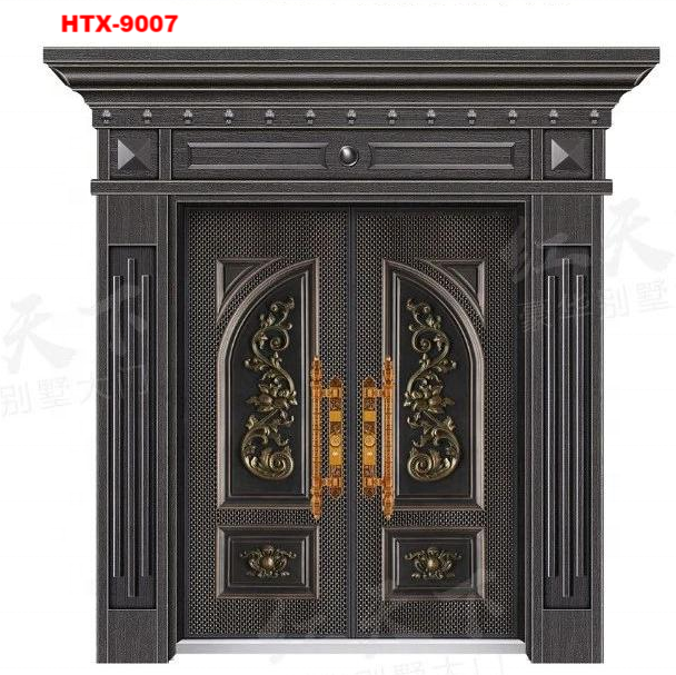 Main gate design home front entry doors with exterior gate decor pillars HTX-9079