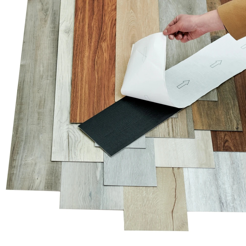 LVT Vinyl Flooring self adhesive/glue down tile wood grain gray color luxury pvc floor