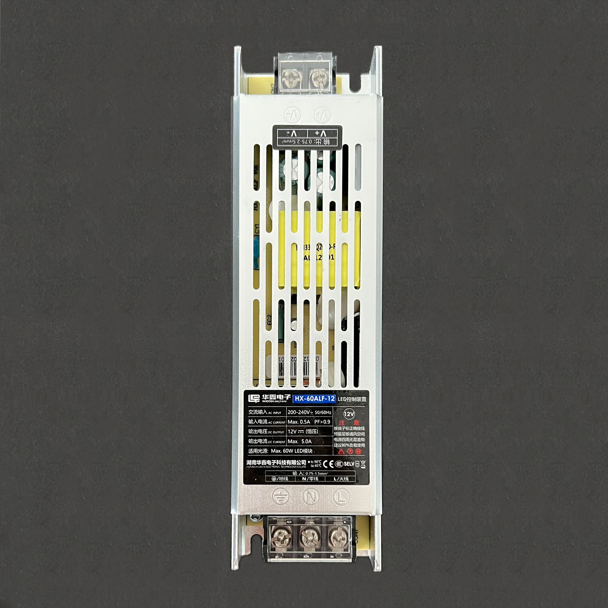 HX-60ALF-24 WHOOSH CE FCC slim power supply LED driver 60W high efficiency PF>0.97 AC 180-240V DC 12V 24V 100W 200W 300w 400w