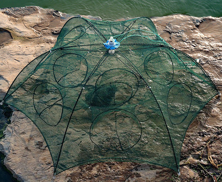 China Hot sale 4-22 holes Foldable Fishing Bait Trap Cast Net Cage automatic Crawfish Trap Crab Fish Trap