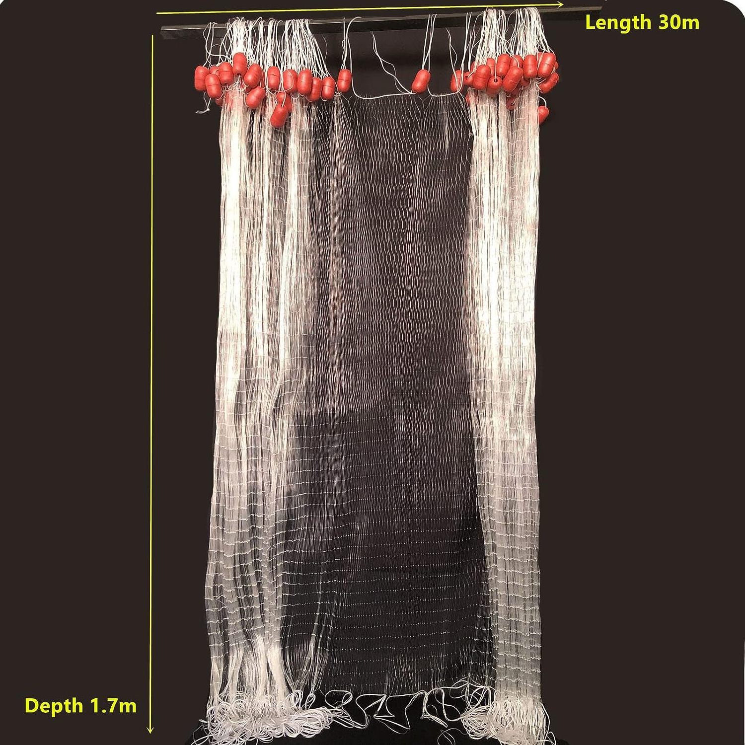 Gill Nets for Fishing Length 98ft Twine 0.35mm Single Layer Fish Nets Large Buoys Nylon Monofilament Seine Nets for Fish