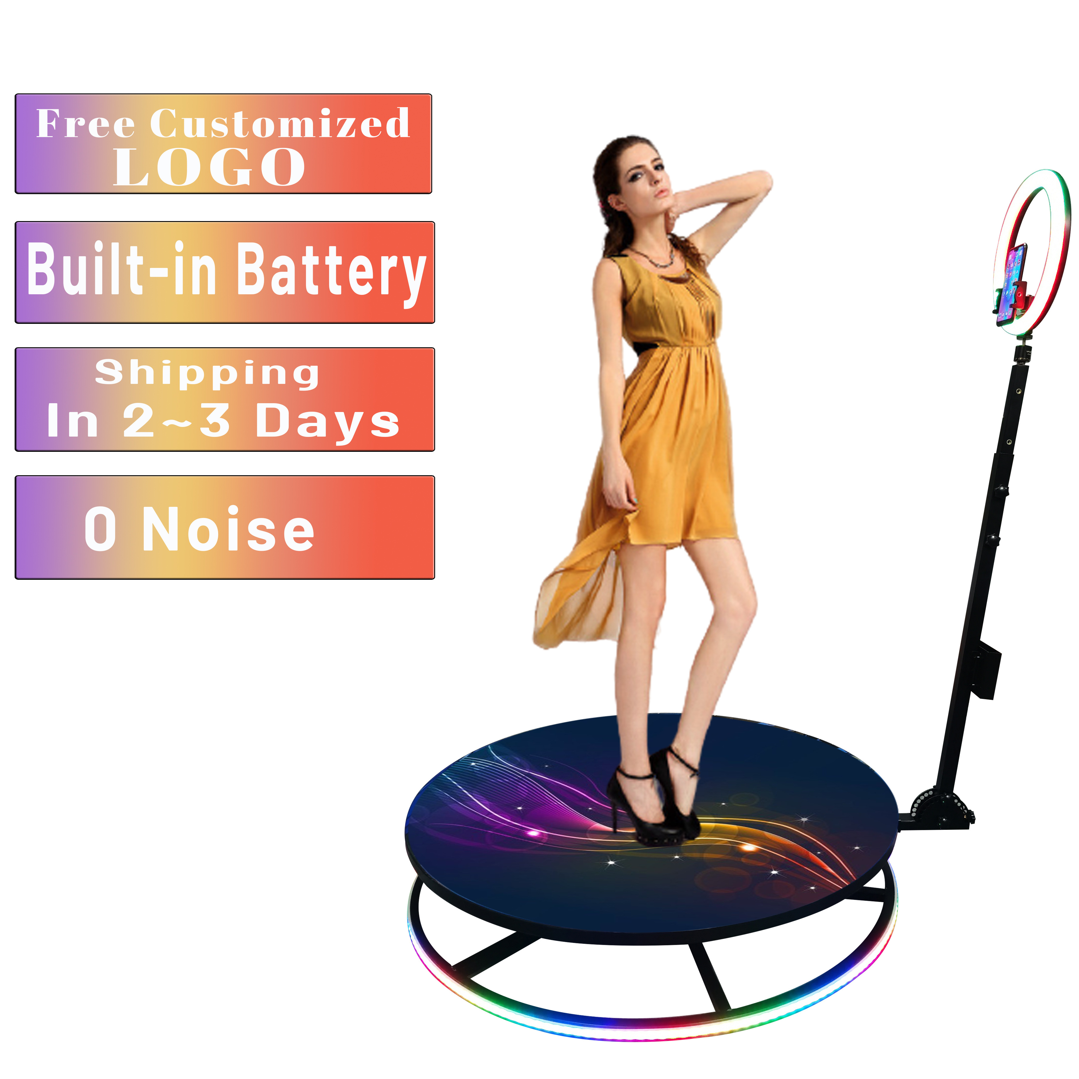 Automatic Spinning 360 Photo Booth Camera 360 Spin Photo Booth Rotating Stand With Ring Light on sale