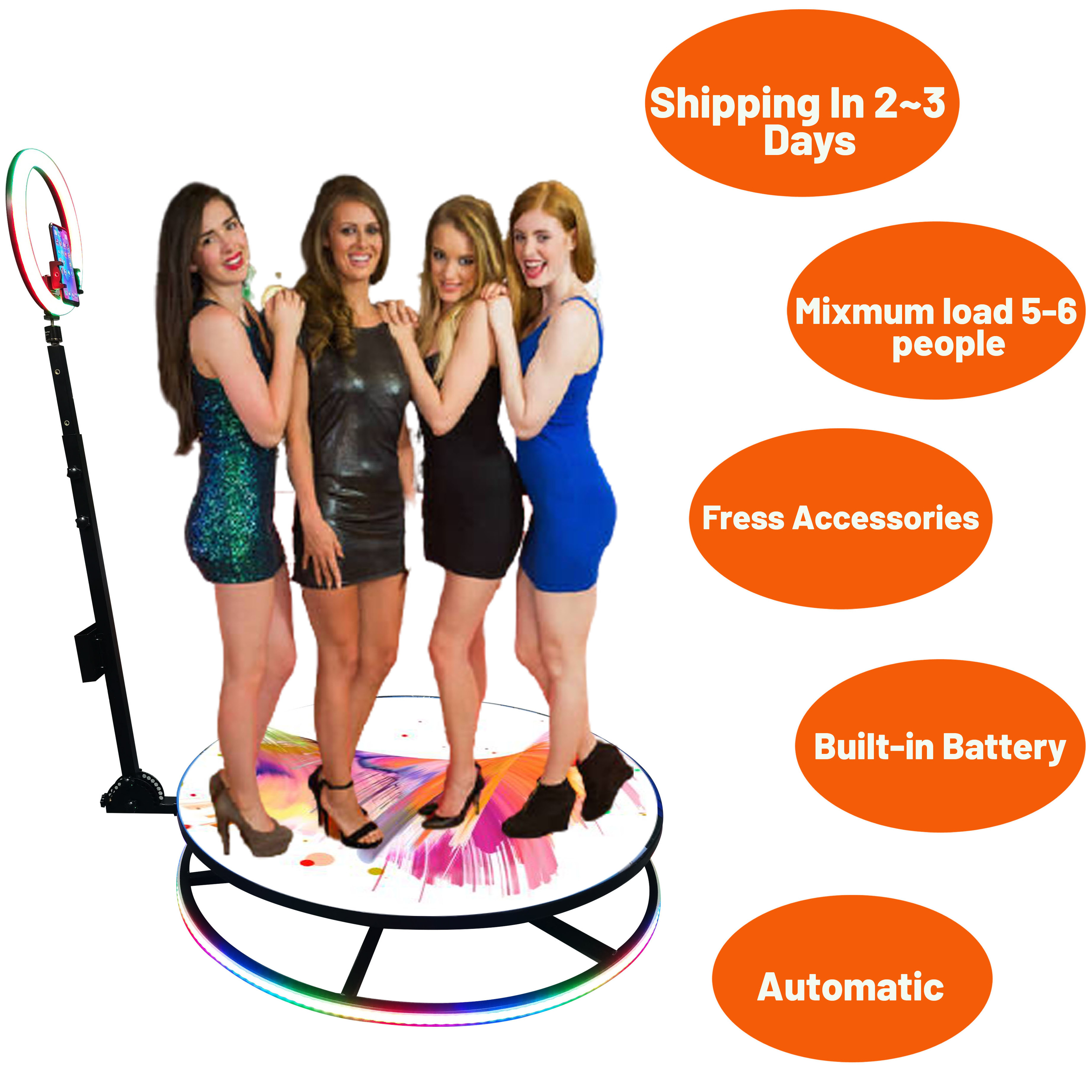 Automatic Spinning 360 Photo Booth Camera 360 Spin Photo Booth Rotating Stand With Ring Light on sale