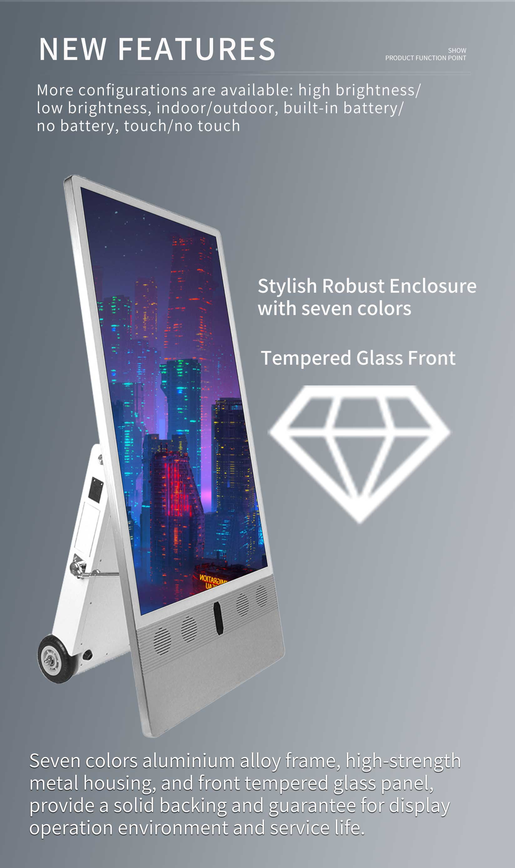 New Waterproof heat-resistant Movable Battery Powered LCD outdoor Standing digital signage display player