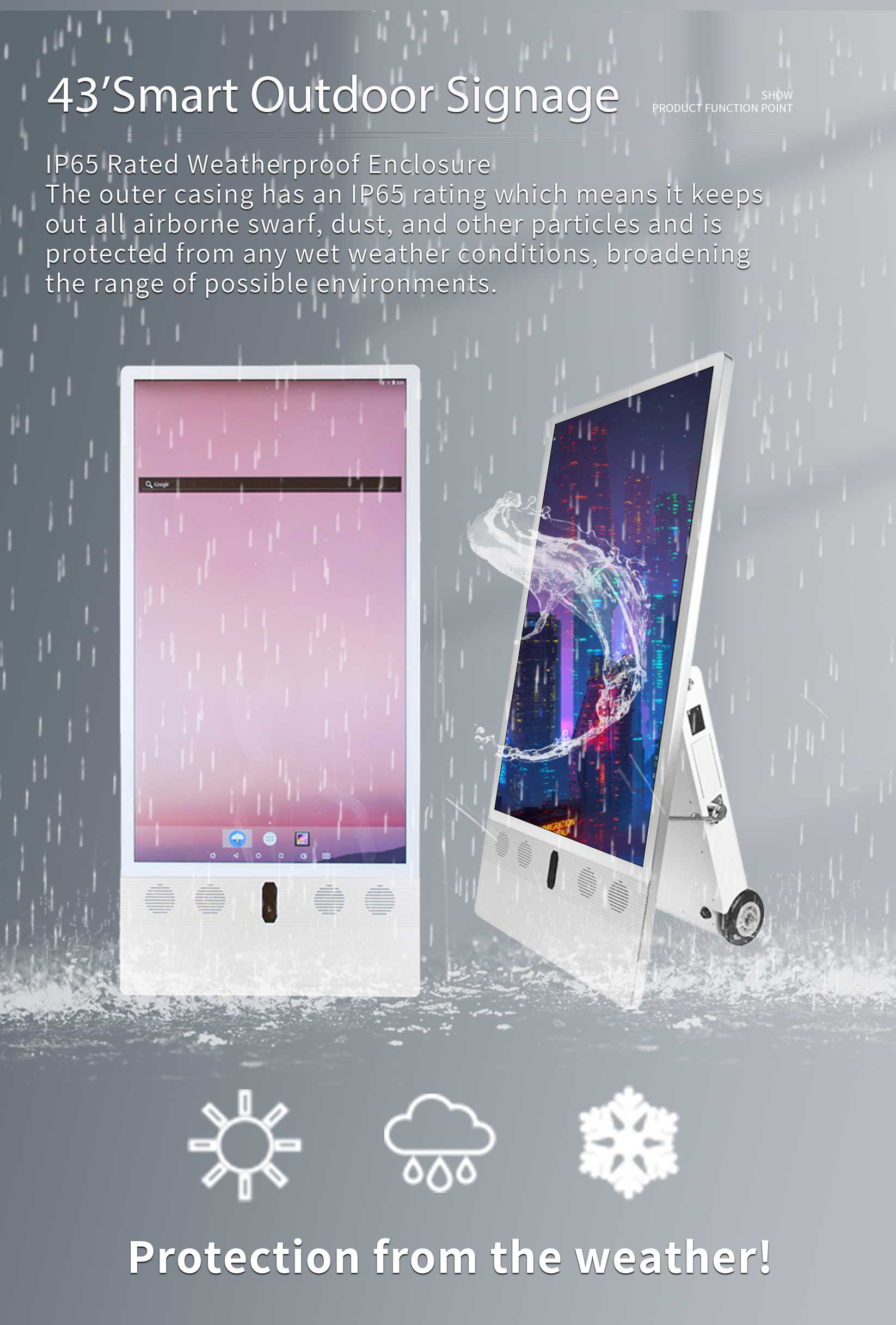 New Waterproof heat-resistant Movable Battery Powered LCD outdoor Standing digital signage display player