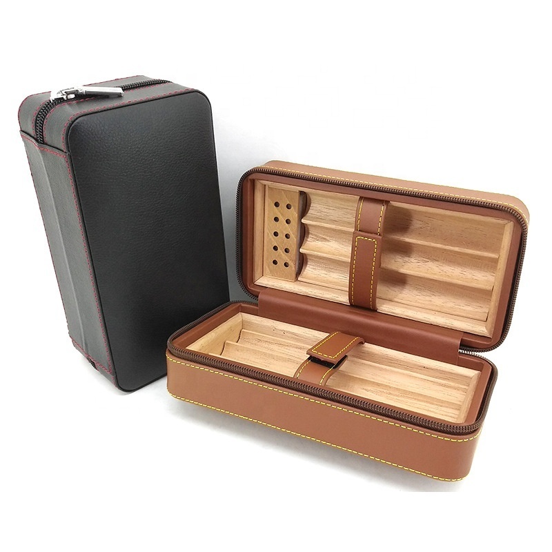 Portable 6-pack Cigar Box Leather Cedar Cigar Box Spanish Cedar Wooden Cigar Humidor Travel Case