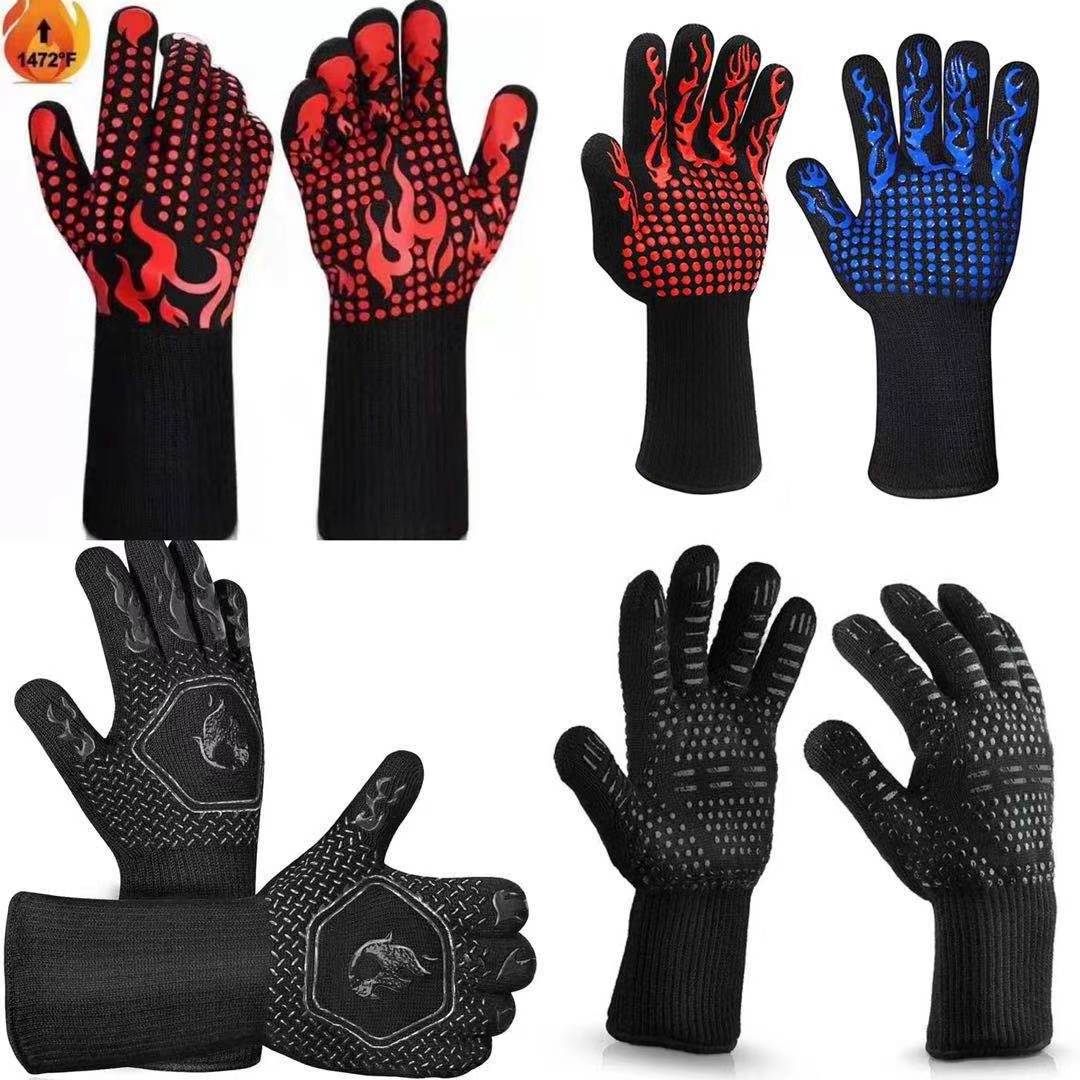 New Aramid Barbecue Cotton Silicone Oven Mitts Gloves Extreme Heat Resistant Glove Grill BBQ Glove for Cooking Baking