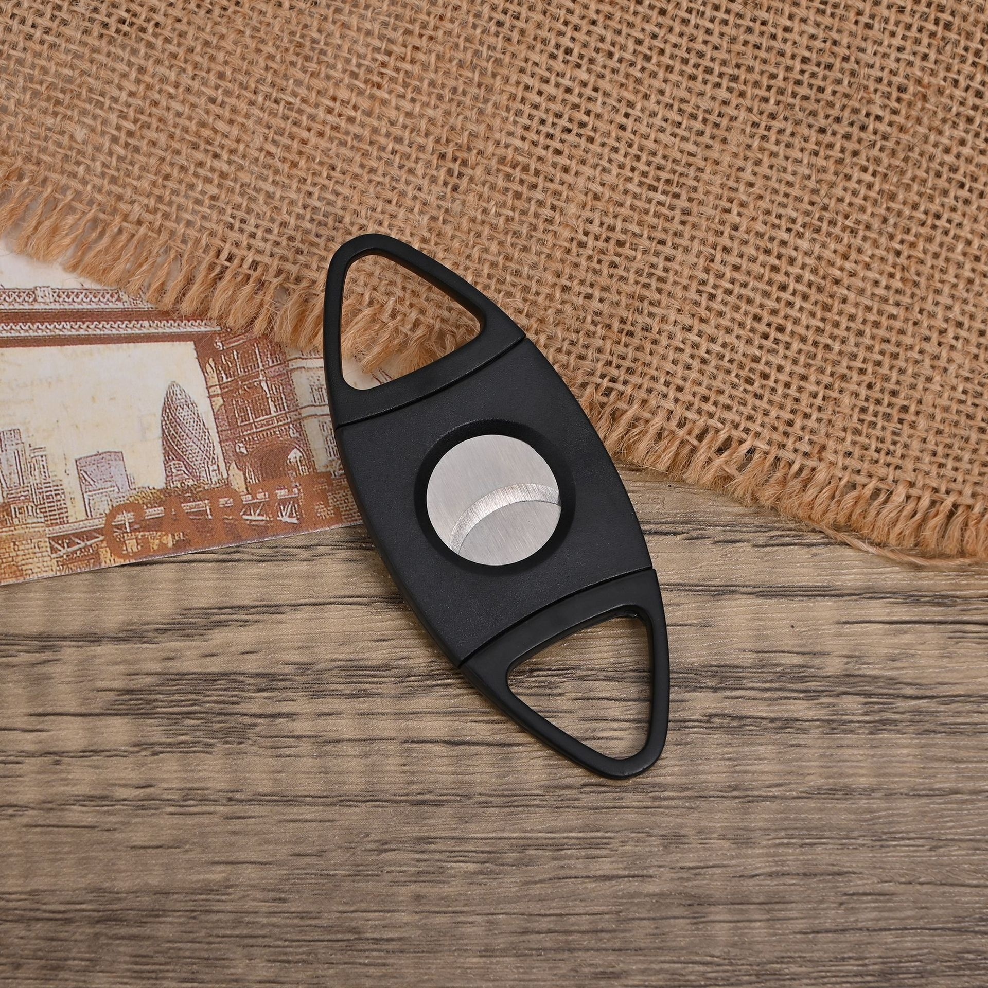 Factory Supplied Black Cigar Cutter stainless Steel Double Edged Round Head Cigar Cutting Tool