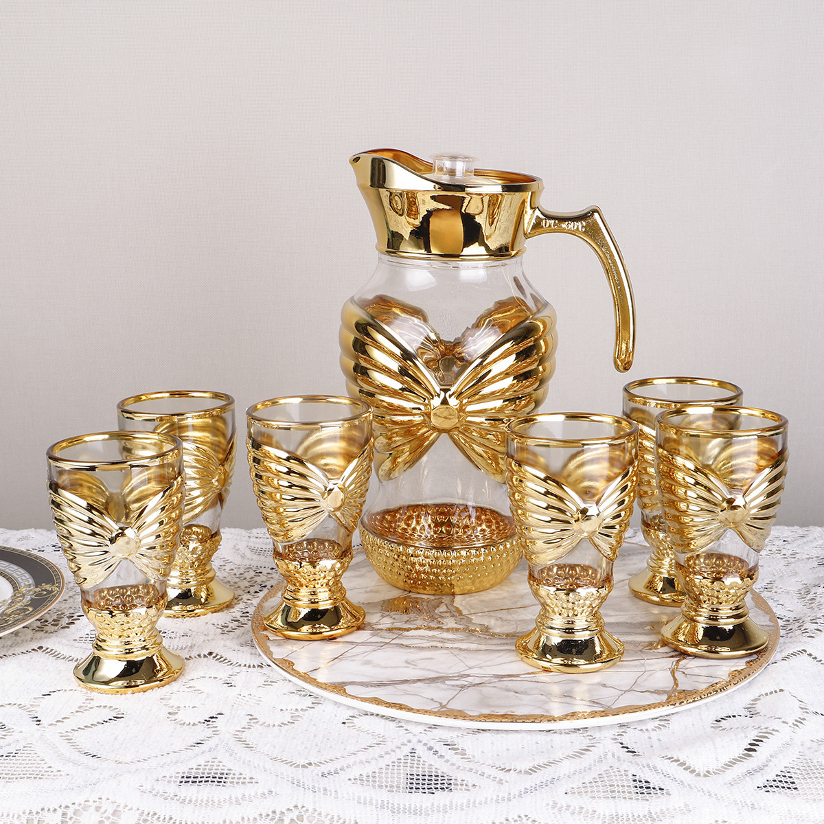 Top Quality Luxury Plated Gold Metal Decoration Cup Sets Arabic Turkish Espresso Waist Coffee Glass Cups Tea Set For Coffee Tea