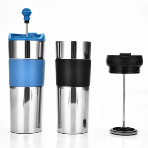 Stainless Steel Coffee Mug Portable Design Travel French Press With Silicone Sleeve For Outdoor