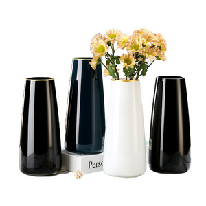 Vases Glass Flower Set For Home Decor Wedding Gold Rim Color Glaze White Black Grey Thick Glass Cylinder Flower Vases