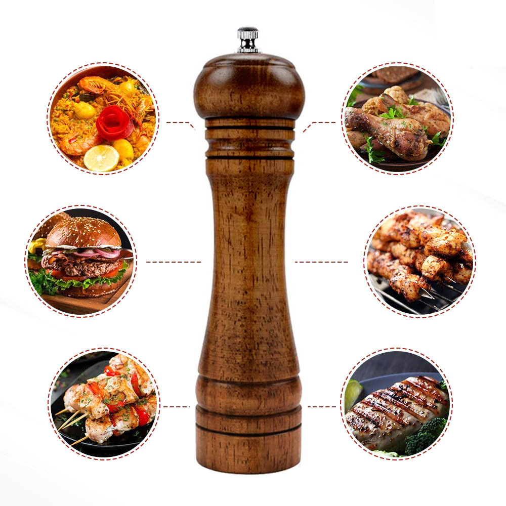 pepper grinder mill 8 inch hand wooden spice salt and pepper grinder set Solid Wood Body Pepper Mill Wooden Salt