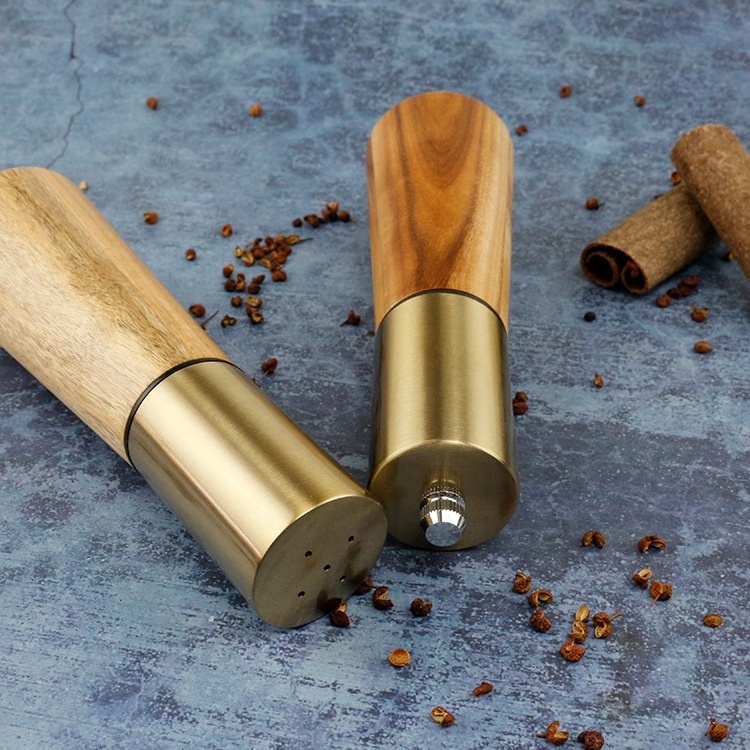 Wooden manual stainless steel salt and pepper mill and pepper shaker set Modern Salt And Pepper Mill  Grinder Set