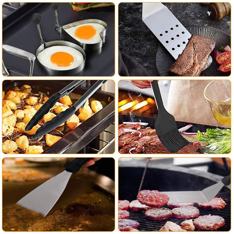 Professional Flat Top BBQ Griddle Accessories Set with Carry Bag Outdoor Griddle Cooking Utensils Spatula Turner Scraper