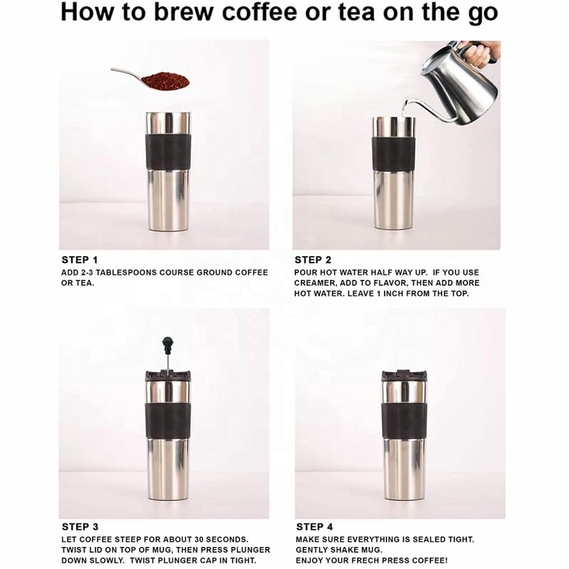 Stainless Steel Coffee Mug Portable Design Travel French Press With Silicone Sleeve For Outdoor