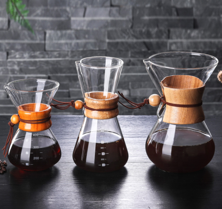 Custom Double Wall Unusual Heat Resistant Classic Coffee Pot Chemex Glass Pour Over Coffee Maker With Brewer