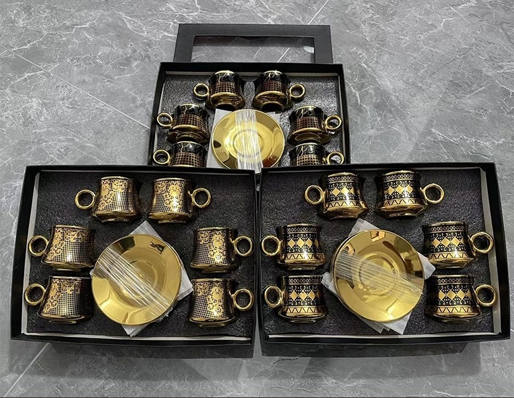 Turkish Coffee Cups Sets Of 6 Ottoman Anatolian Greek Arabic Tea Set Copper Espresso Mugs Wholesale Islamic Gift Sets