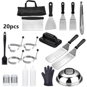 Professional Flat Top BBQ Griddle Accessories Set with Carry Bag Outdoor Griddle Cooking Utensils Spatula Turner Scraper