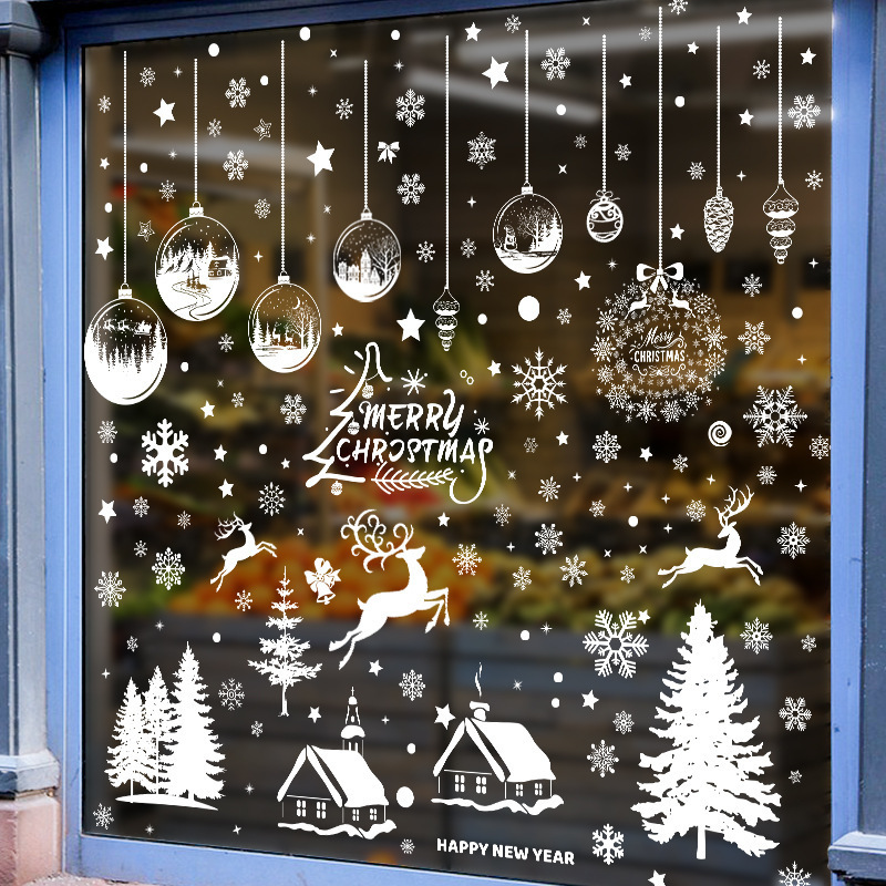 Snow House Christmas Hanging Ball Glass Window Decoration Snow Moose Stickers Window Christmas Stickers