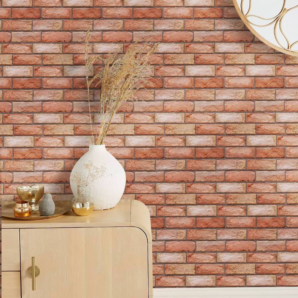 Self Adhesive Soft 3D Thick Red Brick Vinyl Decals DIY Peel And Stick For Kitchen Bathroom Water Resistant