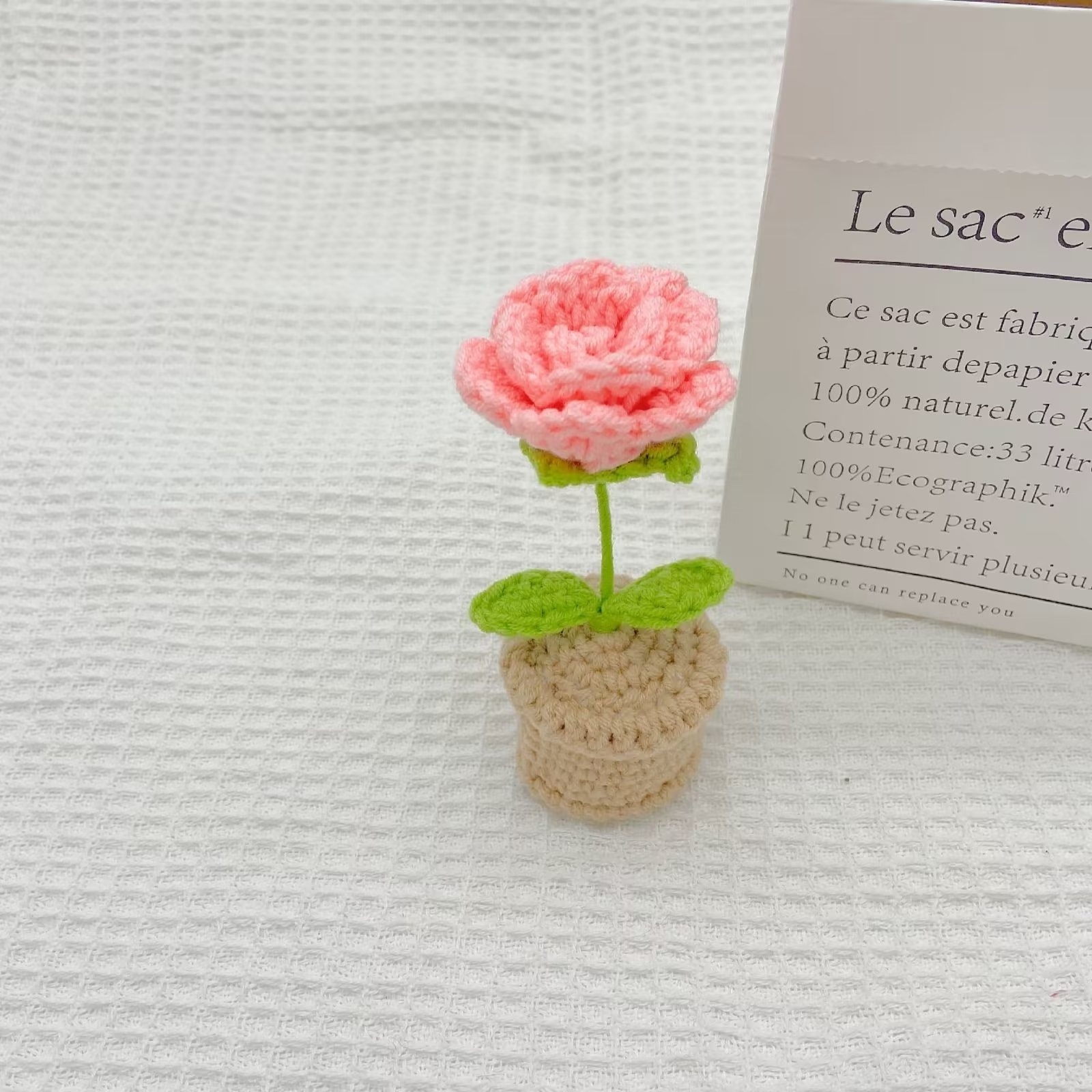 New Mini Potted Knitting Flowers Lovely Sunflower Tulip Rose Small Daisy Crochet Homemade Office Decoration Car Decoration