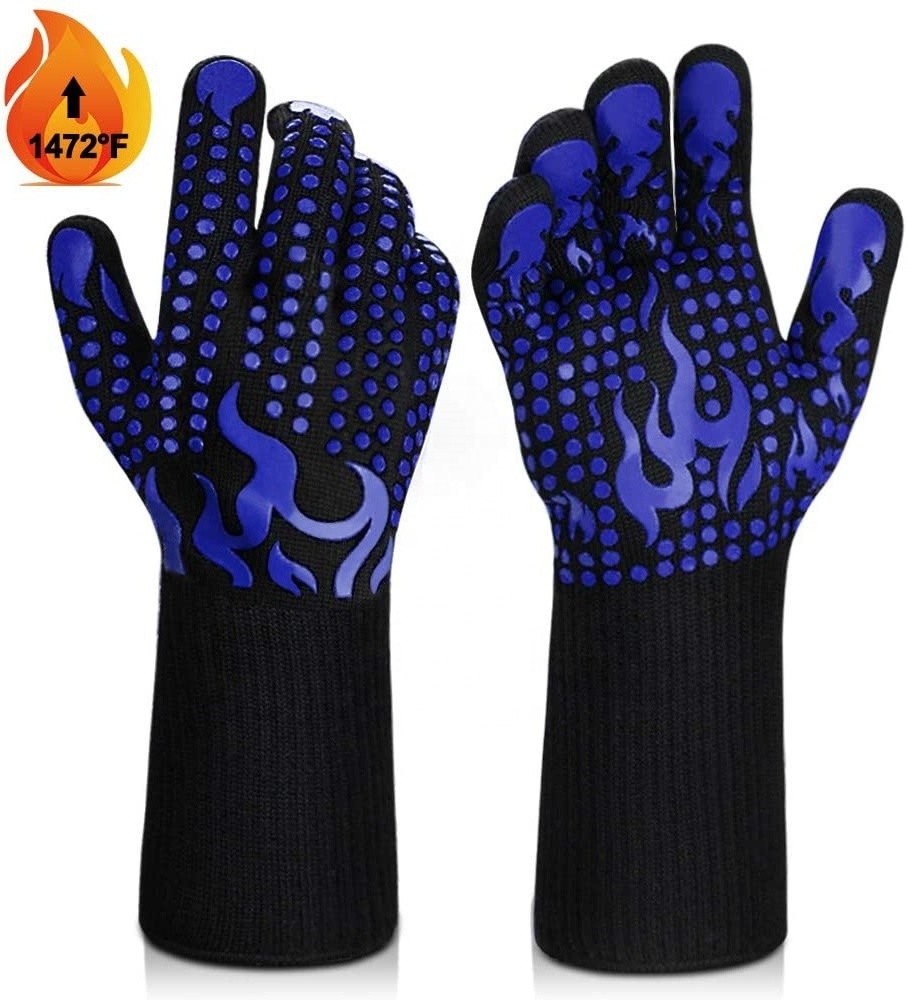 New Aramid Barbecue Cotton Silicone Oven Mitts Gloves Extreme Heat Resistant Glove Grill BBQ Glove for Cooking Baking