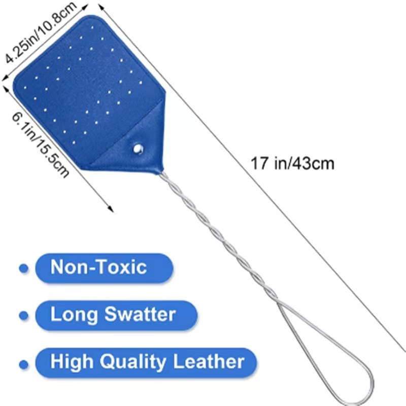 Leather Fly Swatter Long Handle Manual Swat Metal Handle Flyswatter Rustic Fly Swatter For Kitchen Home Indoor Outdoor