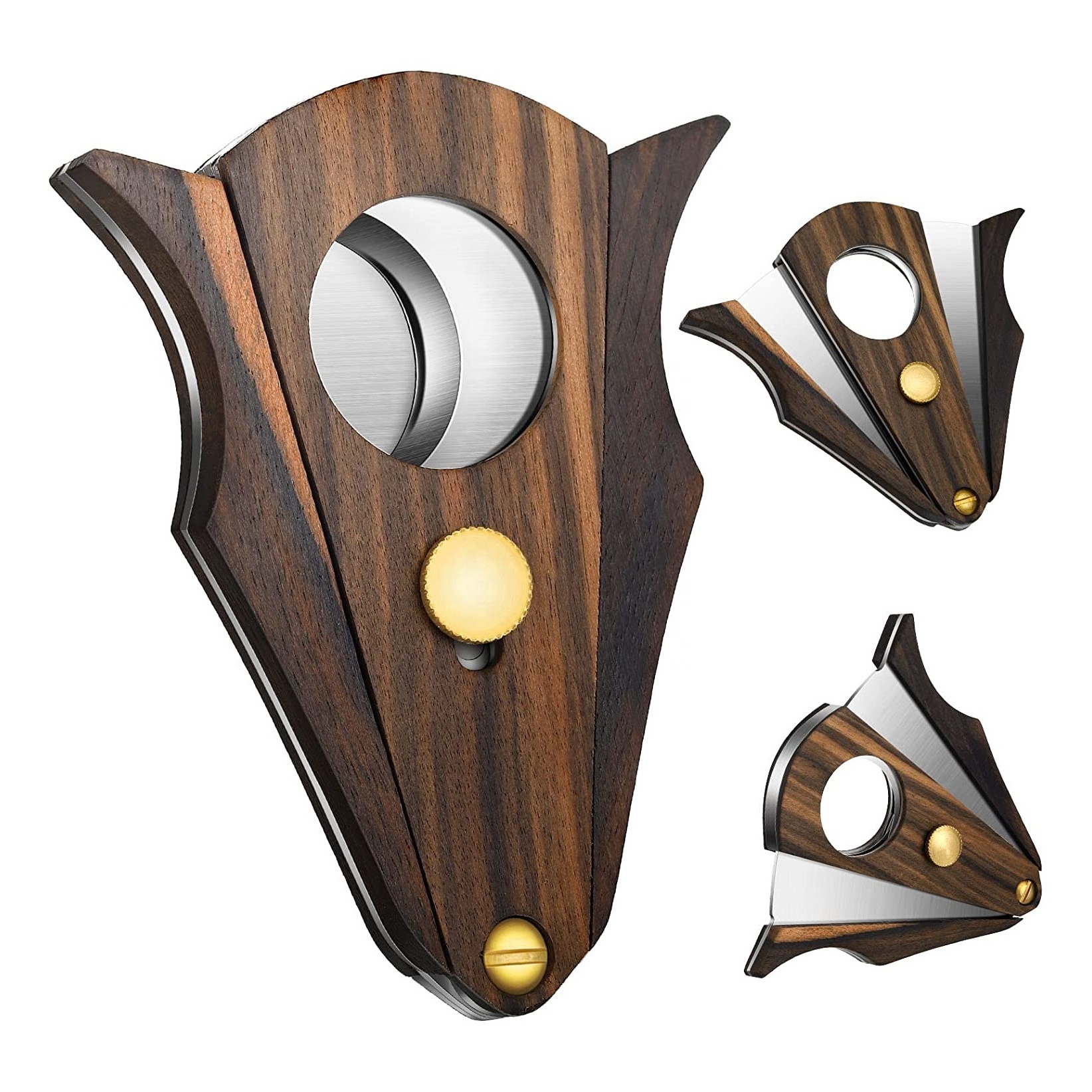 Travel Ox Horn Shaped Premium Zebra Wood Handles Stainless Steel Double Cut Cigar Guillotine Cutter With Lock System