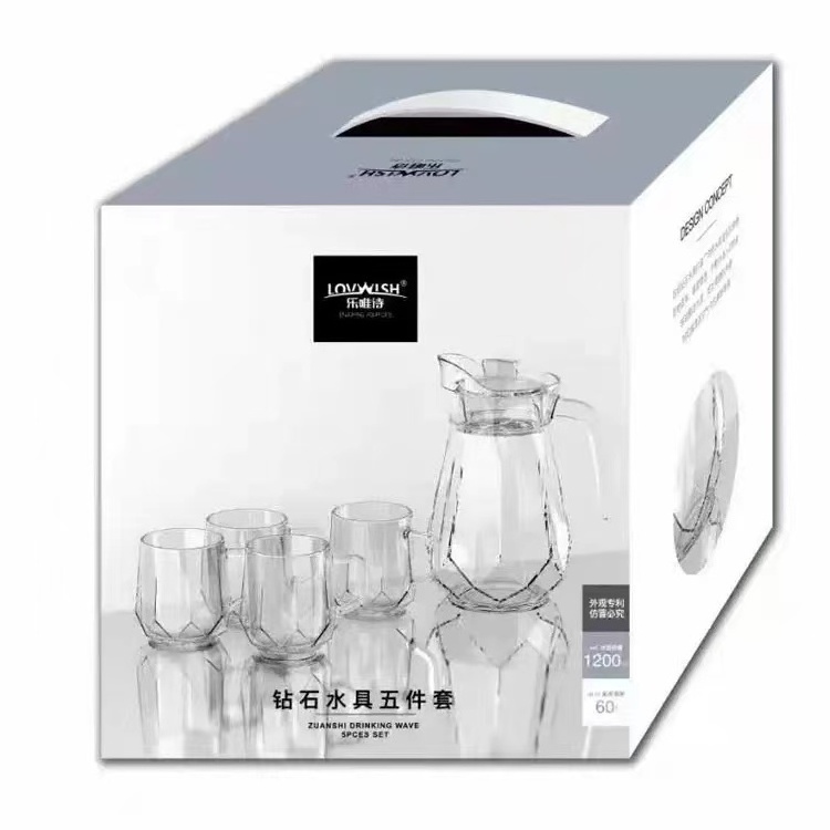 1300ml+300ml*4 Water And Milk Jug Transparent Borosilicate Glass Pitcher Set With Gift Box