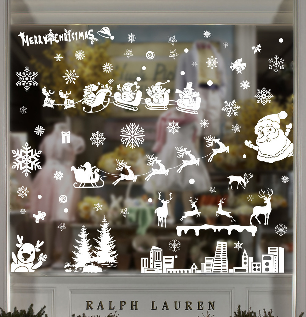 Snow House Christmas Hanging Ball Glass Window Decoration Snow Moose Stickers Window Christmas Stickers