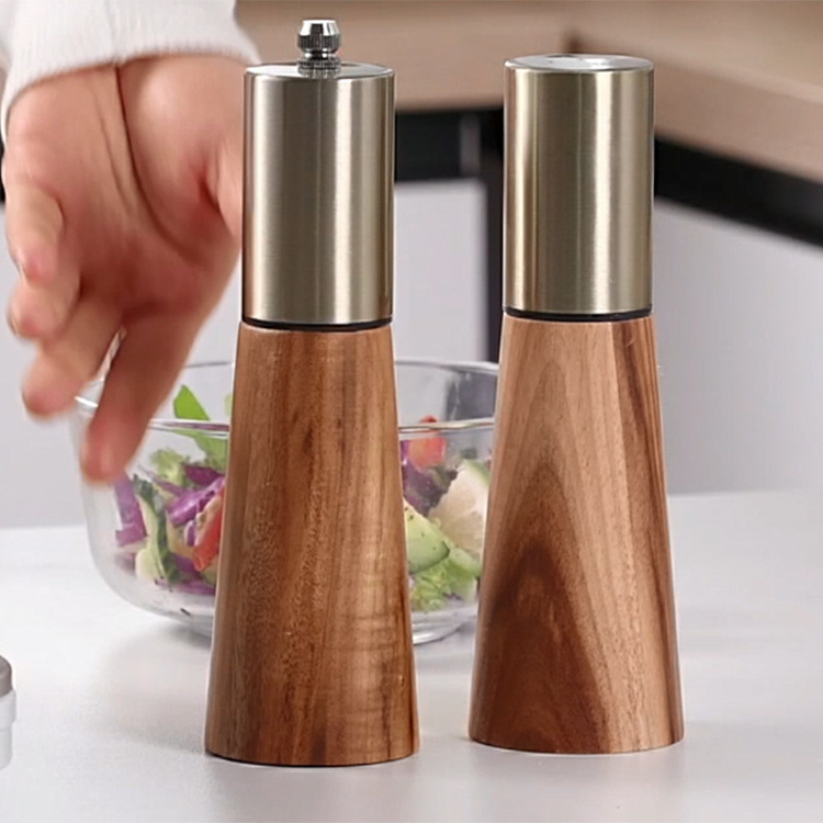 Wooden manual stainless steel salt and pepper mill and pepper shaker set Modern Salt And Pepper Mill  Grinder Set