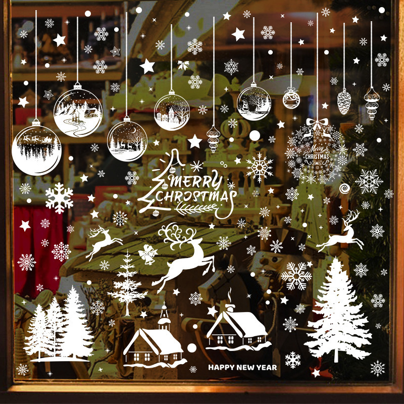 Snow House Christmas Hanging Ball Glass Window Decoration Snow Moose Stickers Window Christmas Stickers