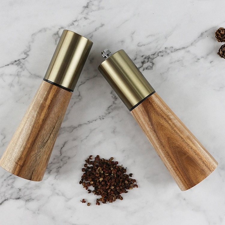 Wooden manual stainless steel salt and pepper mill and pepper shaker set Modern Salt And Pepper Mill  Grinder Set