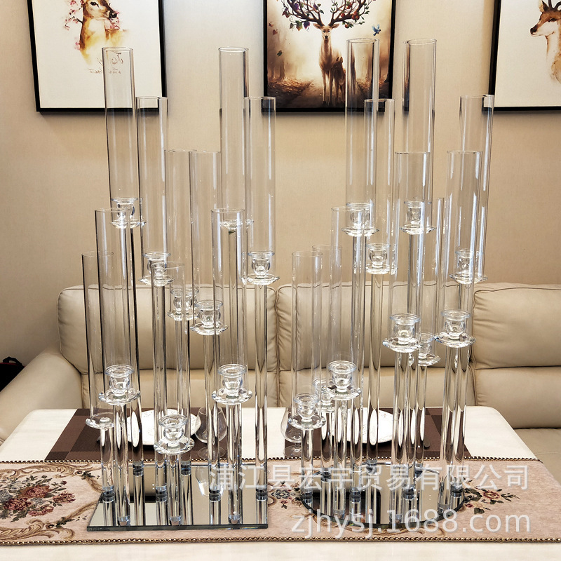 Crystal Modern 8 Arm Wedding Floor Clear Candelabra 128cm Tall Wedding Centerpieces Acrylic Candle Holders For Table Decorations