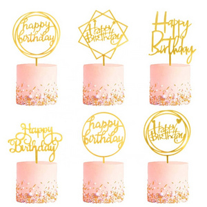 Gold Style Acrylic Cake Topper Geometry Round Letter Cake Toppers Happy Birthday Wedding Party Cupcake Toppers