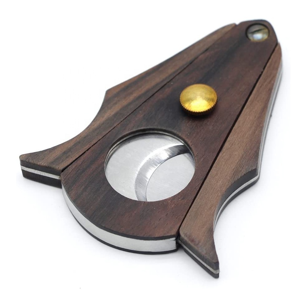 Travel Ox Horn Shaped Premium Zebra Wood Handles Stainless Steel Double Cut Cigar Guillotine Cutter With Lock System