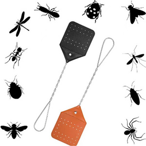 Hot Sale PU Leather Fly Swatters Metal Handle Mosquito Swatter For Kitchen Home Indoor